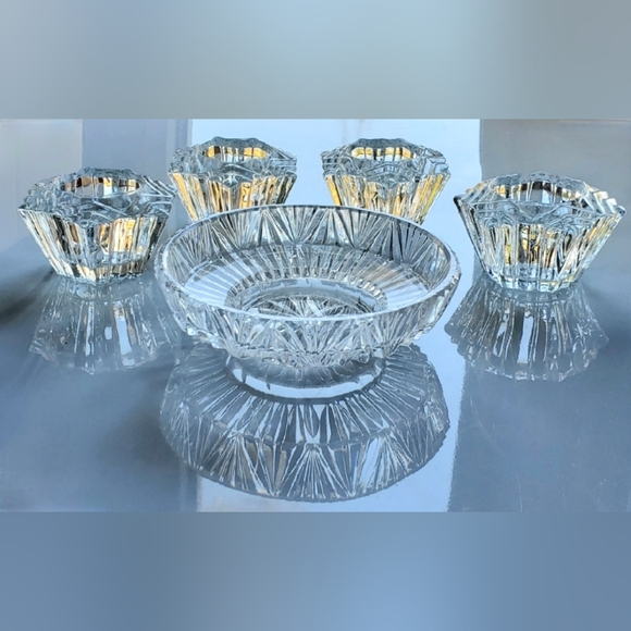 Indiana Glass Other - 5pc "Prism" Crystal (4) Votive Holders & (1) 6" Crystal Bowl/Pillar🕯 Holder